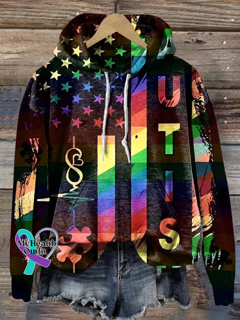 Autism Flag Printed Casual Hoodie Multicolor / S