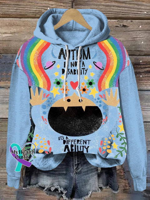 Autism is not a Disability print Casual Hoodie Multicolor / S