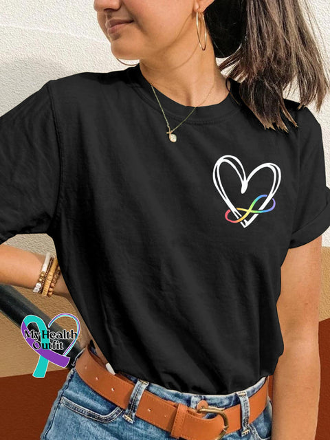 Autism Love Rainbow Ribbon Print Casual Round Neck Short Sleeve T Shirt Black / S