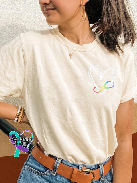 Autism Love Rainbow Ribbon Print Casual Round Neck Short Sleeve T Shirt White / S