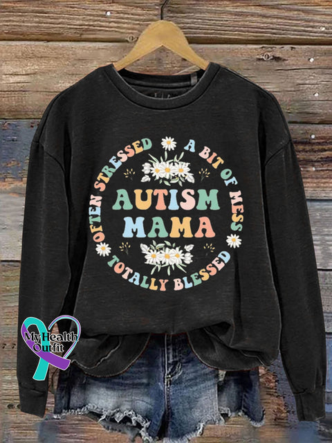 Autism Mama Awareness Art Print Pattern Casual Sweatshirt Black / S