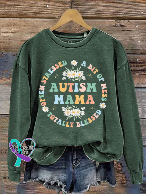 Autism Mama Awareness Art Print Pattern Casual Sweatshirt Green / S