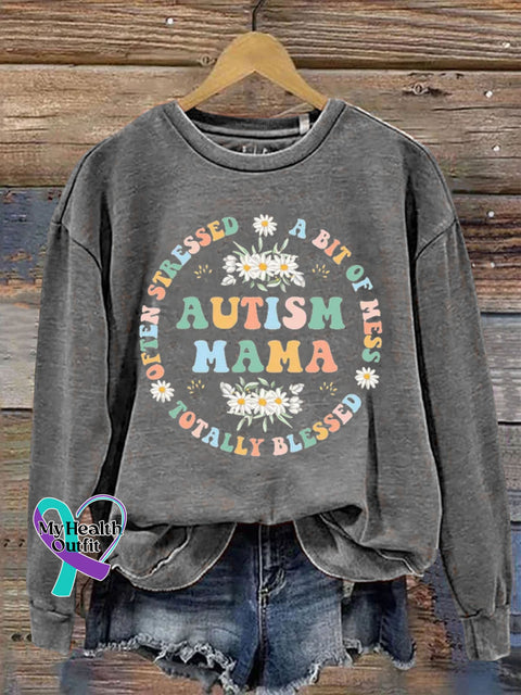 Autism Mama Awareness Art Print Pattern Casual Sweatshirt Grey / S