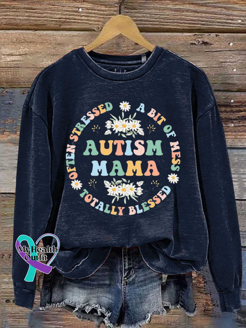 Autism Mama Awareness Art Print Pattern Casual Sweatshirt Navy / S
