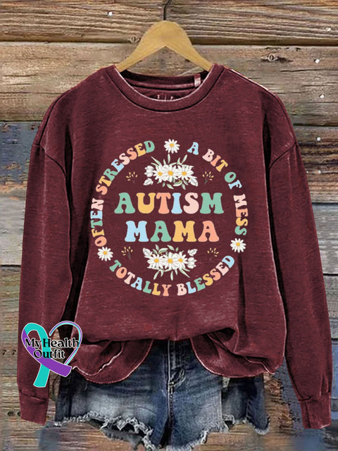 Autism Mama Awareness Art Print Pattern Casual Sweatshirt Red / S