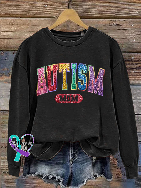 Autism Mom Print Casual Sweatshirt Black / S