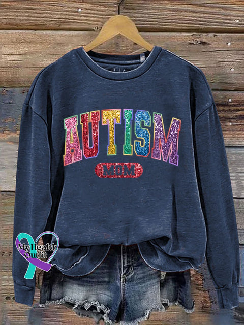 Autism Mom Print Casual Sweatshirt Blue / S