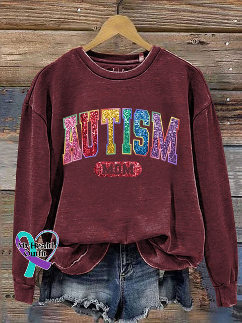 Autism Mom Print Casual Sweatshirt Red / S