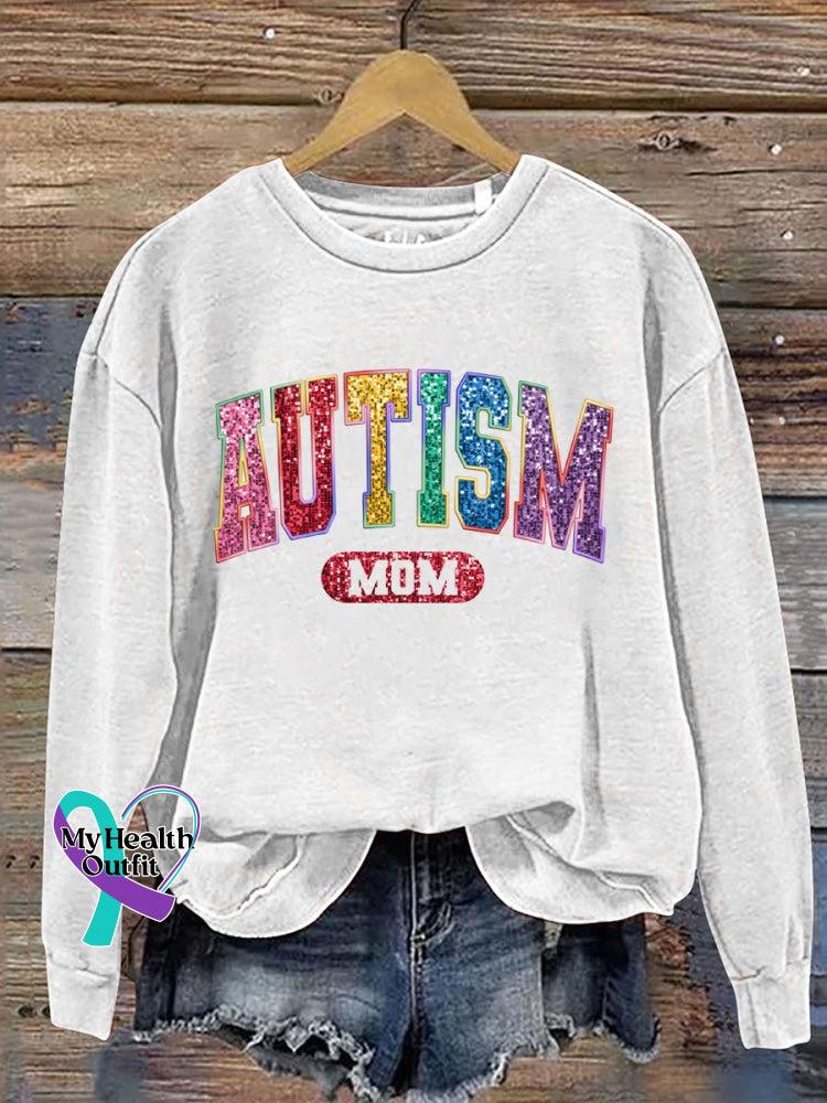 Autism Mom Print Casual Sweatshirt White / S