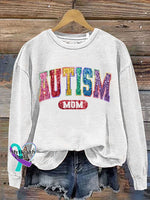 Autism Mom Print Casual Sweatshirt White / S