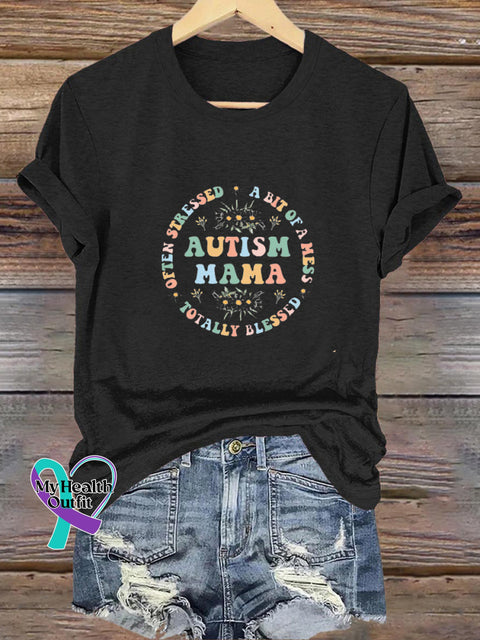 Autism Mom Printed Casual Crew Neck Short Sleeve T-Shirt Black / S