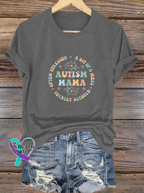 Autism Mom Printed Casual Crew Neck Short Sleeve T-Shirt Grey / S