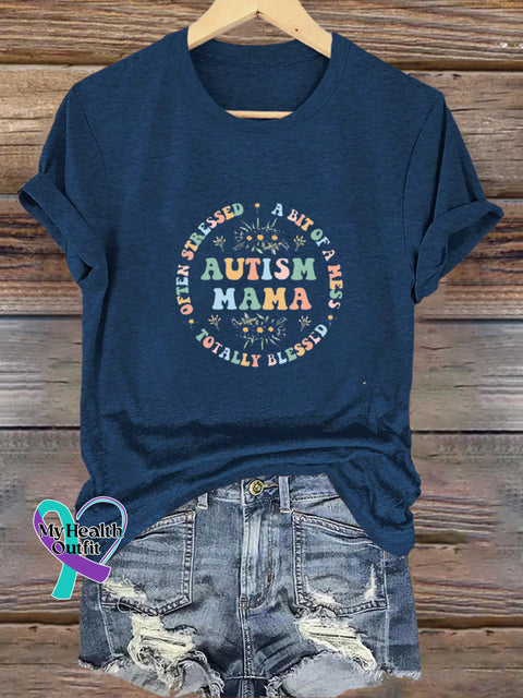 Autism Mom Printed Casual Crew Neck Short Sleeve T-Shirt NavyBlue / S