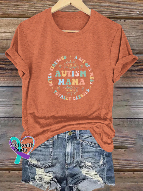 Autism Mom Printed Casual Crew Neck Short Sleeve T-Shirt Orange / S