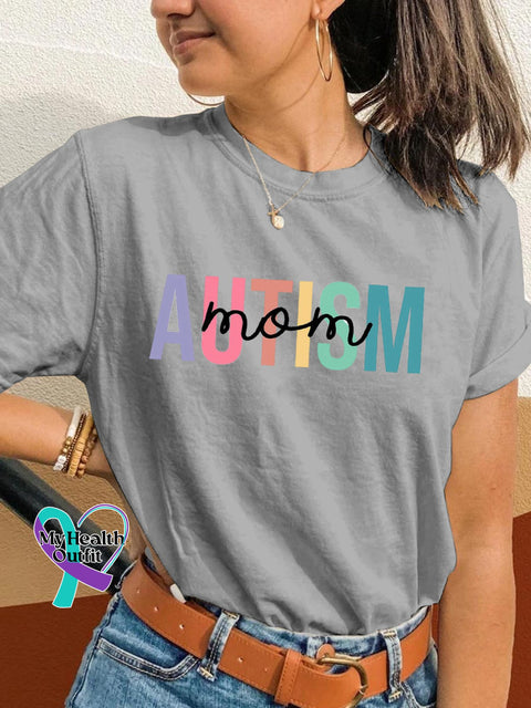 Autism Mom Printing T-Shirt Grey / S
