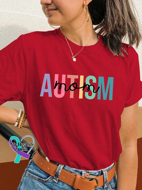 Autism Mom Printing T-Shirt Red / S
