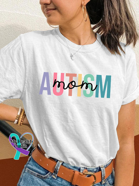 Autism Mom Printing T-Shirt White / S