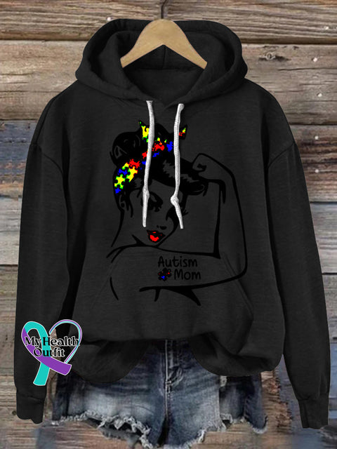 Autism Mom Prints Casual Hoodie Black / S
