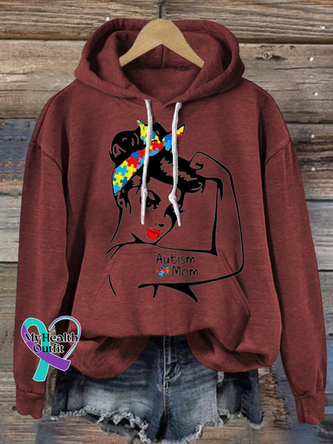 Autism Mom Prints Casual Hoodie Brown / S