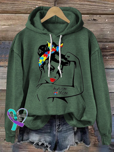 Autism Mom Prints Casual Hoodie Green / S