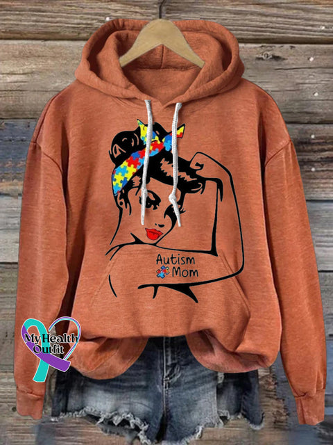 Autism Mom Prints Casual Hoodie Orange / S