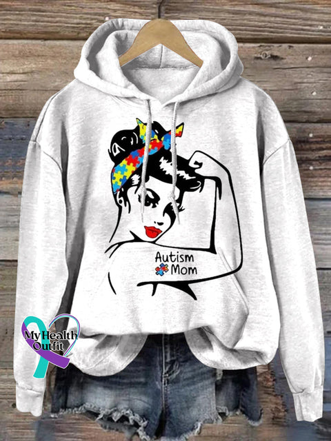 Autism Mom Prints Casual Hoodie White / S