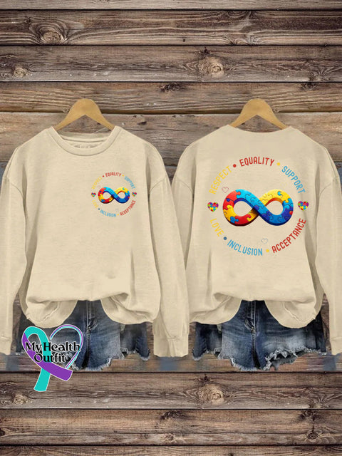 Autism Respect Equality Love Acceptance Printed Casual Sweatshirt Beige / S