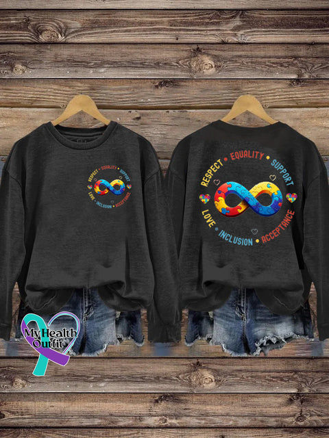 Autism Respect Equality Love Acceptance Printed Casual Sweatshirt Black / S