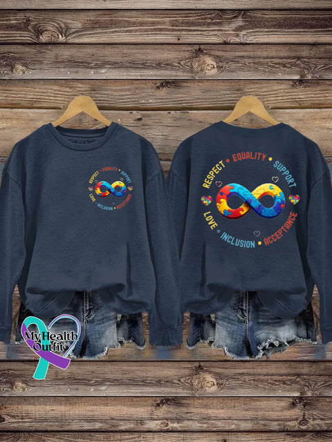 Autism Respect Equality Love Acceptance Printed Casual Sweatshirt NavyBLue / S