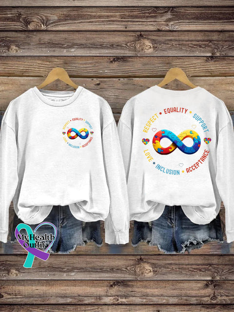Autism Respect Equality Love Acceptance Printed Casual Sweatshirt White / S