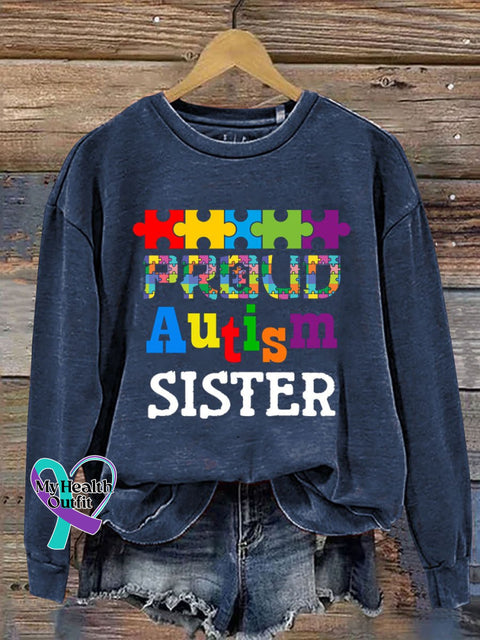 Autism Sister Print Casual Sweatshirt Blue / S