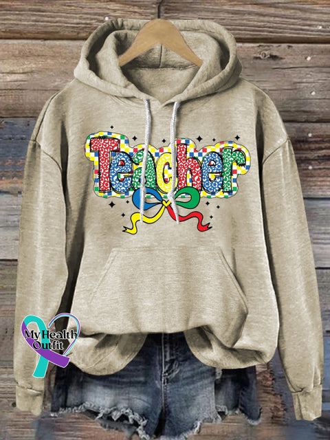 Autism Teacher Prints Casual Hoodie Beige / S