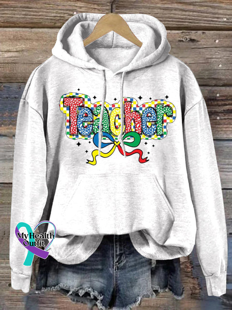 Autism Teacher Prints Casual Hoodie White / S