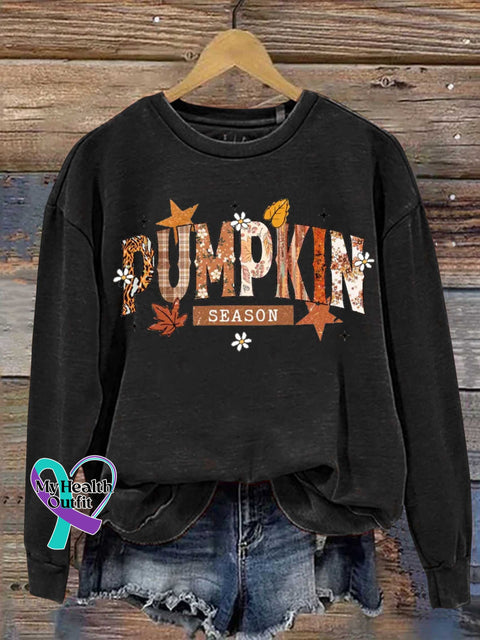 Autumn Fall Pumpkin Season Print Casual Sweatshirt Black / S