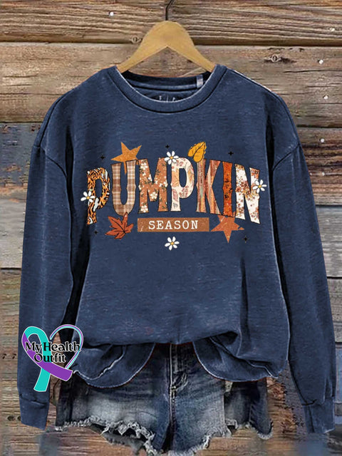 Autumn Fall Pumpkin Season Print Casual Sweatshirt Blue / S