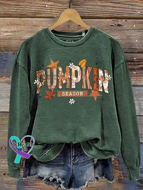 Autumn Fall Pumpkin Season Print Casual Sweatshirt Green / S