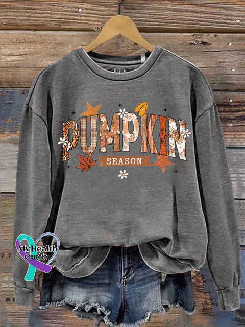 Autumn Fall Pumpkin Season Print Casual Sweatshirt Grey / S