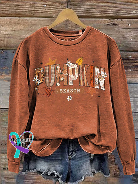 Autumn Fall Pumpkin Season Print Casual Sweatshirt Orange / S