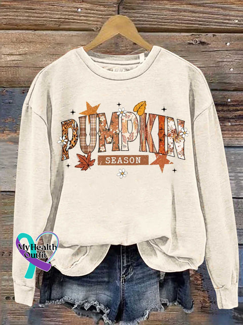 Autumn Fall Pumpkin Season Print Casual Sweatshirt White / S