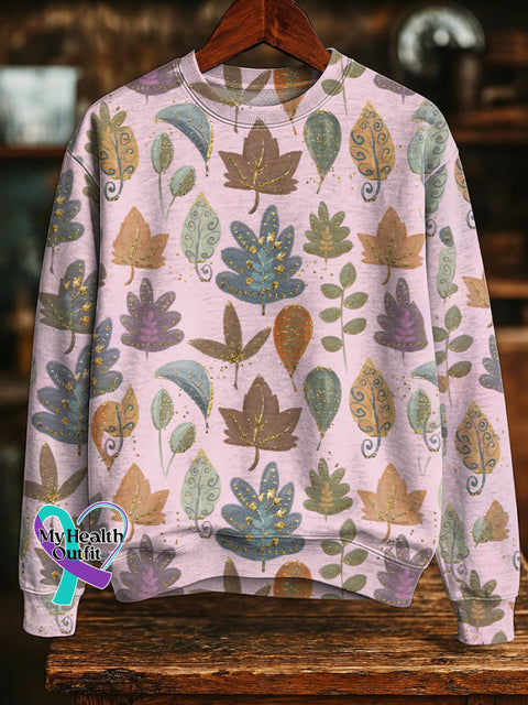 Autumn Fallen Leaves Casual Cotton Sweatshirt Multicolor / S