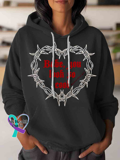 Baby You Look So Cool Art Casual Hoodie Sweatshirt Black / S
