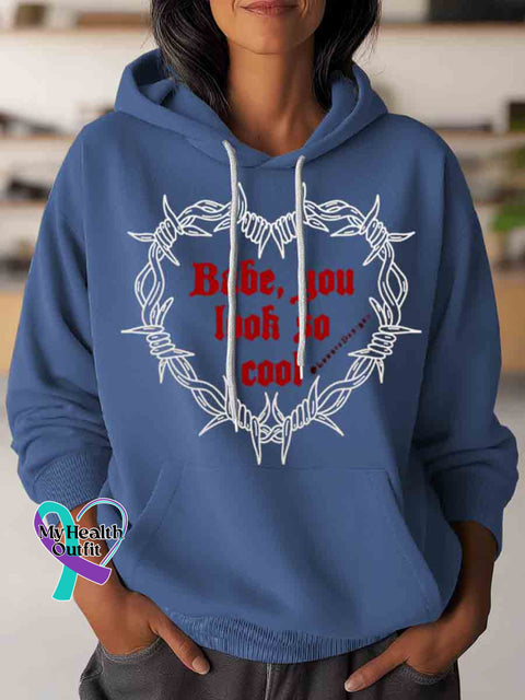 Baby You Look So Cool Art Casual Hoodie Sweatshirt Blue / S