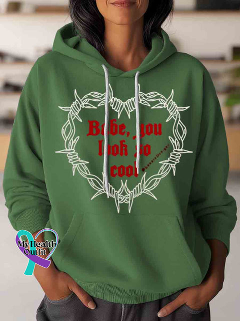 Baby You Look So Cool Art Casual Hoodie Sweatshirt Green / S
