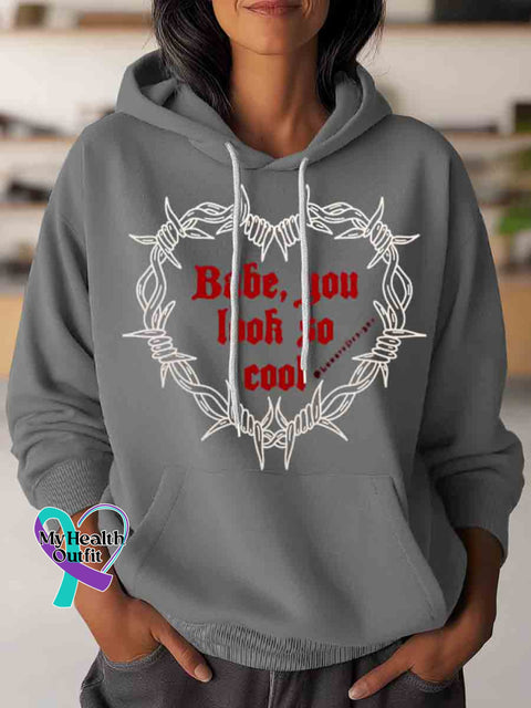 Baby You Look So Cool Art Casual Hoodie Sweatshirt Grey / S