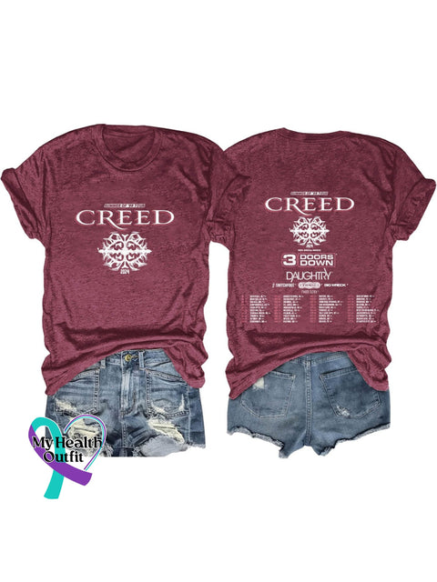 Band Rock Music Creed Art Design Print T-Shirt Maroon / S