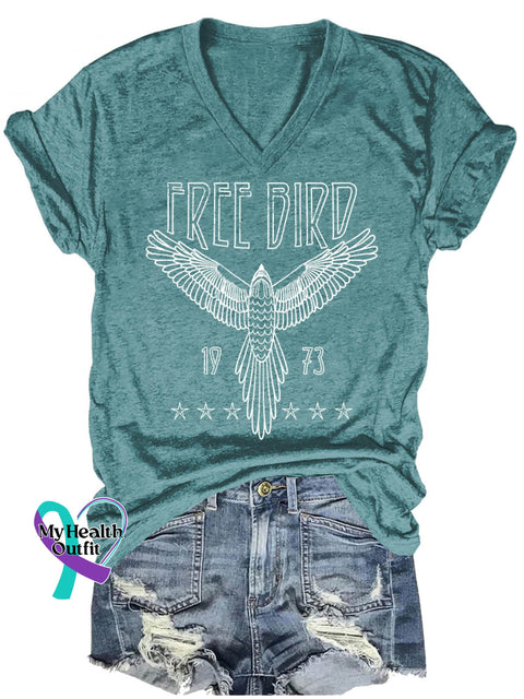 Band Rock Music Free Bird Art Print Casual T-Shirt Blue Green / S