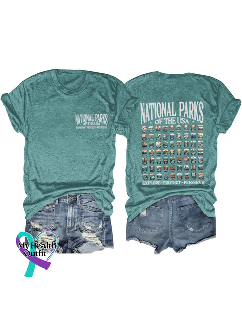 Band Rock Music National Parks Of The Usa Art Design Print T-Shirt Blue Green / S