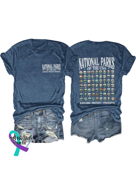 Band Rock Music National Parks Of The Usa Art Design Print T-Shirt Navy Blue / S