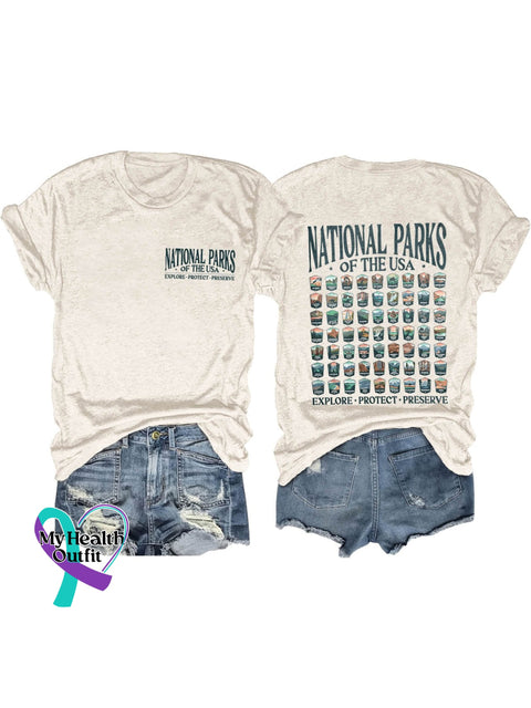 Band Rock Music National Parks Of The Usa Art Design Print T-Shirt Sand / S