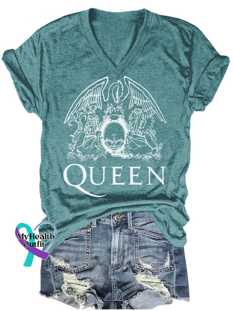 Band Rock Music Queen Art Print Casual T-Shirt Blue Green / S